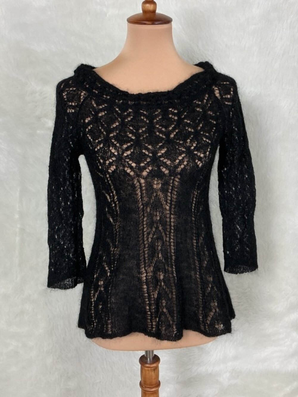 Isabel Marant Etoile Sheer Black 3/4 Sleeve Open Knit Sweater 1 US S